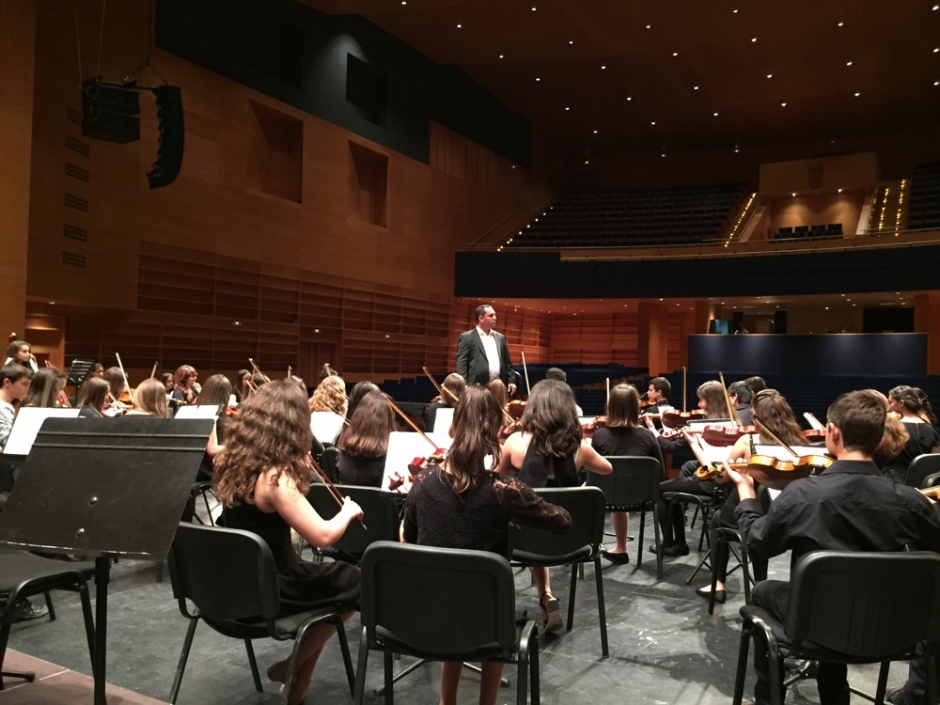 Prueba acústica con orquesta del Conservatorio Profesional en el CAEM, Salamanca. Mayo 2015
